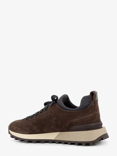 Brunello Cucinelli Women Suede Sneakers With Monili Detail On The Back In Brown
