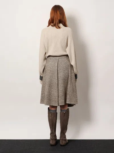 Brunello Cucinelli Women Virgin Wool And Silk Midi Skirt In Brown