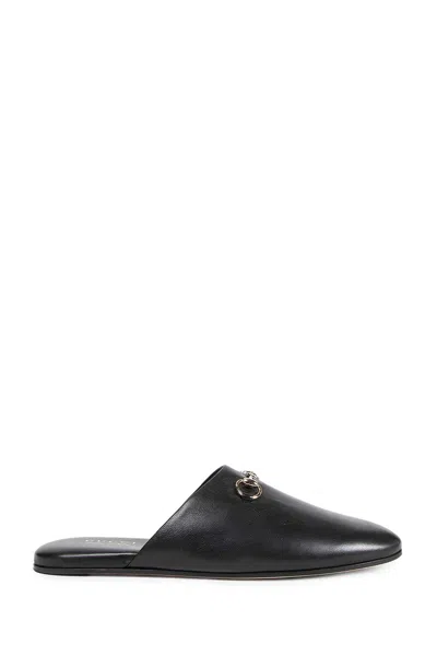 Gucci Women Black Nappa Leather Mules With Horsebit In Black