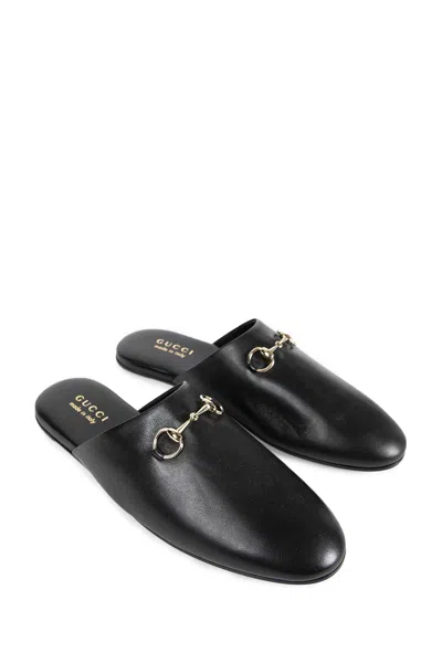 Gucci Women Black Nappa Leather Mules With Horsebit In Black