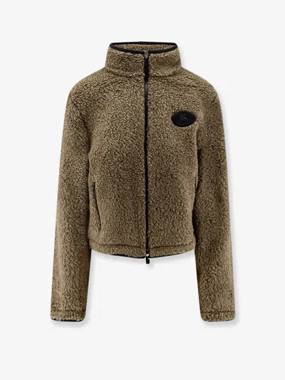 Burberry Ekd Patch Faux Fur Zip-up Jacket In Brown
