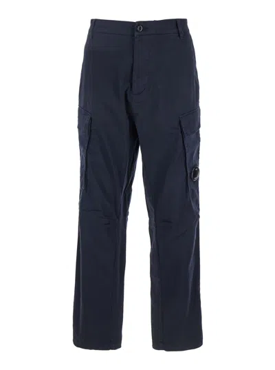 C.p. Company Men Blue Pants With Cargo Pockets And Lens Motif On The Leg In Cotton Man In Multi