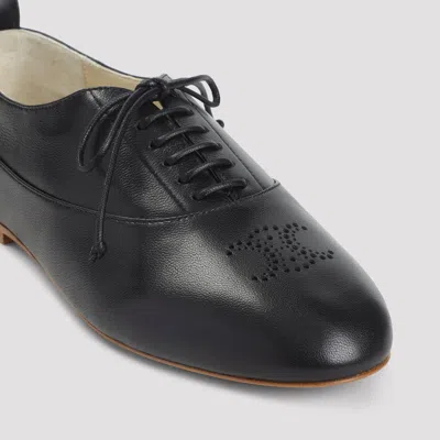 Celine Women Lise With Perforated Detail Triomphe Richelieu In Leather In Black