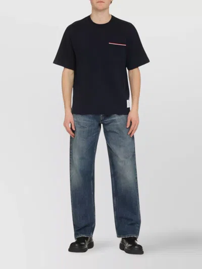 Thom Browne Crew-neck T-shirt With Side Slits And Pocket In Black