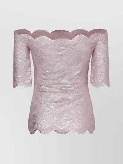 Rabanne Foiled Metallic Stretch Lace Off The Shoulder Top In Pink