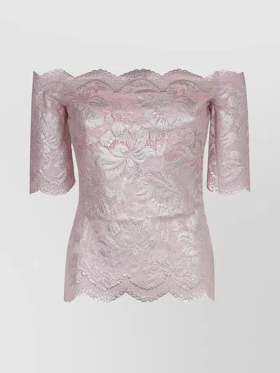 Rabanne Foiled Metallic Stretch Lace Off The Shoulder Top In Pink