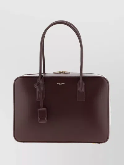 Saint Laurent Grape Leather Sac De Jour Handbag In Burgundy