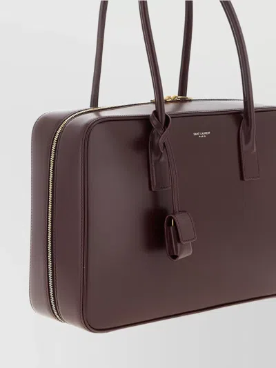 Saint Laurent Grape Leather Sac De Jour Handbag In Burgundy