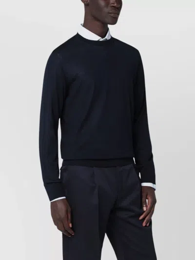 Zegna Crew Neck Wool Sweater With Ribbed Cuffs And Hem In Black
