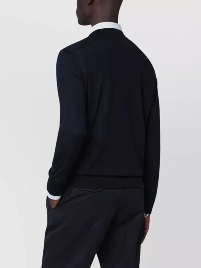 Zegna Crew Neck Wool Sweater With Ribbed Cuffs And Hem In Black