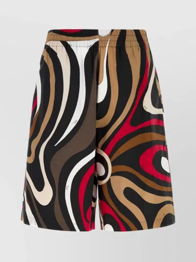 Pucci Knee Length Bermuda Shorts With Bold Print In Black