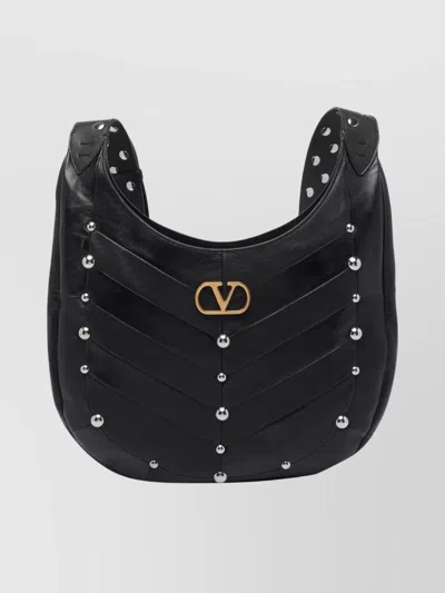 Valentino Garavani Small Hoboho Chevron Quilted Shoulder Bag With Studs In Black