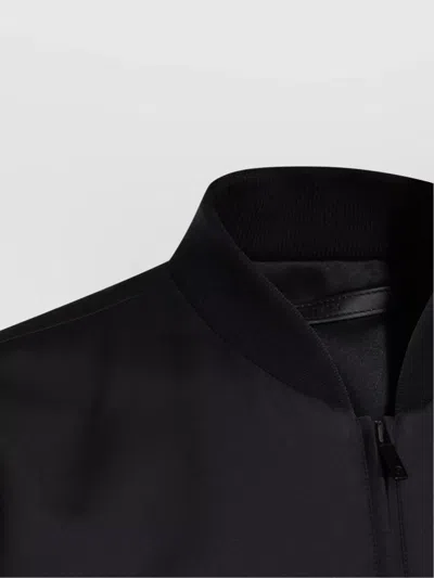 Giorgio Armani High Collar Jacket With Ribbed Cuffs And Pockets In Brown