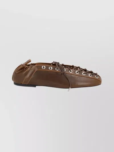 Ganni Lace-up Shoes Featuring Elasticated Trim In Brown