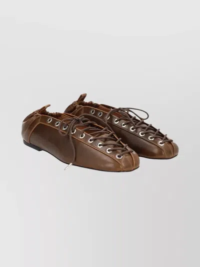 Ganni Lace-up Shoes Featuring Elasticated Trim In Brown