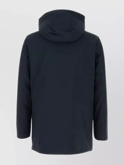 Woolrich Long Nylon Down Jacket Hooded In Blue