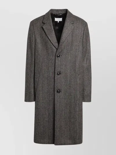 Maison Margiela Herringbone Pattern Single Breasted Coat In Gray