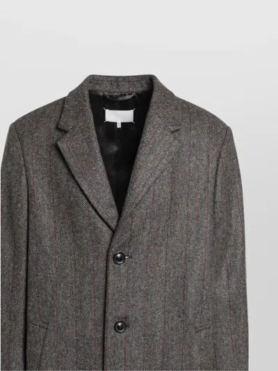Maison Margiela Herringbone Pattern Single Breasted Coat In Gray