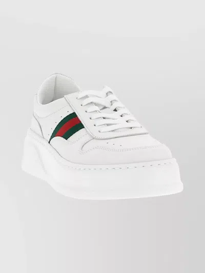 Gucci Women White Sneakers With Web Detail And Oversized Sole In Leather Woman
