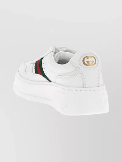 Gucci Women White Sneakers With Web Detail And Oversized Sole In Leather Woman