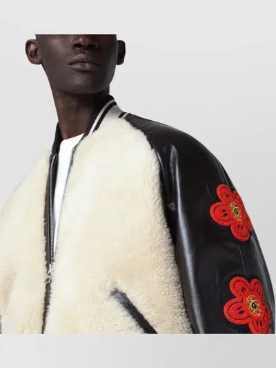 Kenzo Beige Shearling-effect And Brown Leather Bomber Jacket In Neutral
