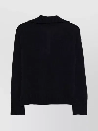 Roberto Collina V-neck Wool Polo Sweater With Ribbed Cuffs In Black