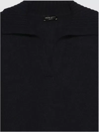 Roberto Collina V-neck Wool Polo Sweater With Ribbed Cuffs In Black