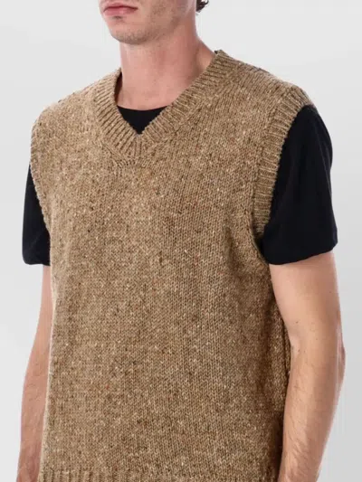 Howlin' Sleeveless V Neck Ribbed Knit Vest In Brown