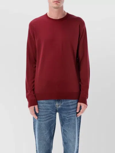 John Smedley Long Sleeve Ribbed Cuff Round Neck Sweater In Burgundy