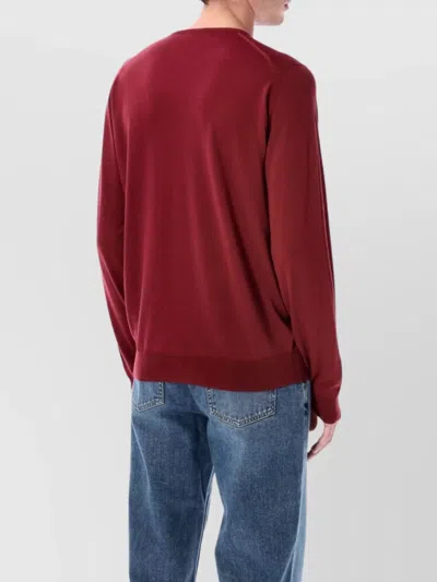 John Smedley Long Sleeve Ribbed Cuff Round Neck Sweater In Burgundy