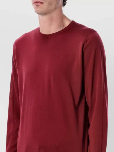 John Smedley Long Sleeve Ribbed Cuff Round Neck Sweater In Burgundy
