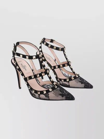 Valentino Rockstud 100 Lace And Suede Pumps In Black