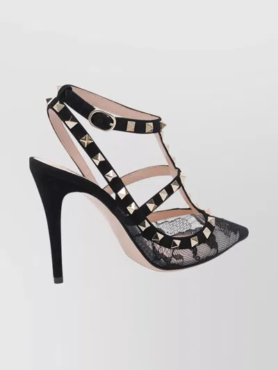 Valentino Rockstud 100 Lace And Suede Pumps In Black