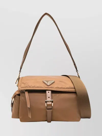 Prada Medium Re-nylon Shoulder Bag Flap In Brown