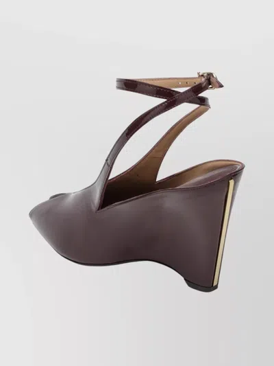 Ferragamo Peep Toe Wedge Sandals In Bordeaux In Burgundy