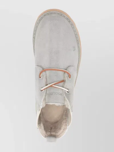 Woolrich Suede Leather Ankle Boots With Pull Tab In Gray