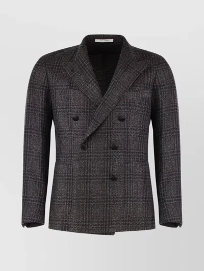 Tagliatore Double-breasted Checked Blazer In Blue