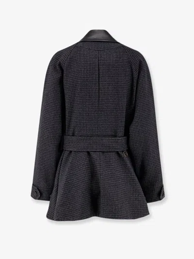 Chloé Wool Belted Jacket With Leather Collar Clothing In Black