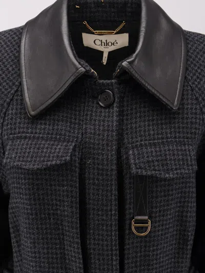 Chloé Wool Belted Jacket With Leather Collar Clothing In Black