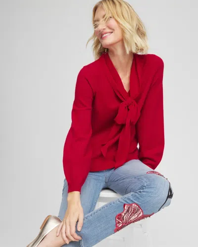 Chico's Ella Bow-detailed Sweater In Carmine Red In Red