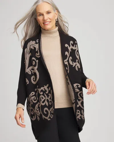 Chico's Ottoman Jacquard Cocoon Cardigan Sweater In Black In Black
