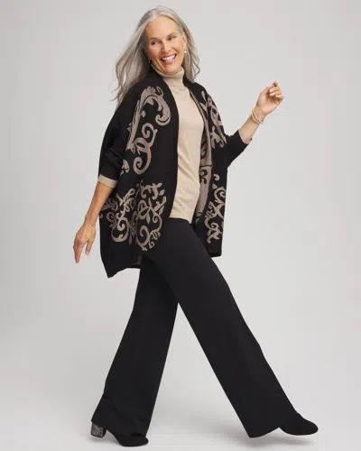 Chico's Ottoman Jacquard Cocoon Cardigan Sweater In Black In Black