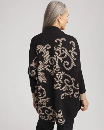 Chico's Ottoman Jacquard Cocoon Cardigan Sweater In Black In Black