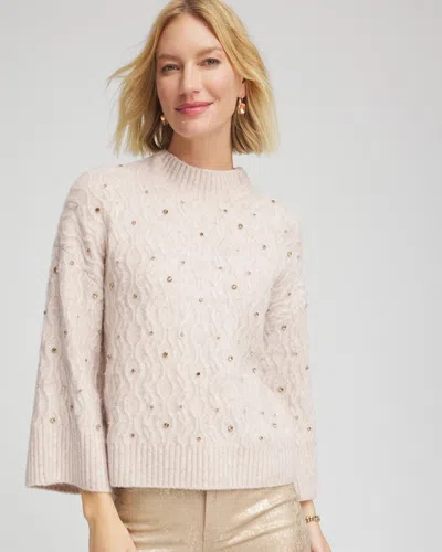 Chico's Sequined Cable Knit Sweater In Birch Bark Heather In Multi