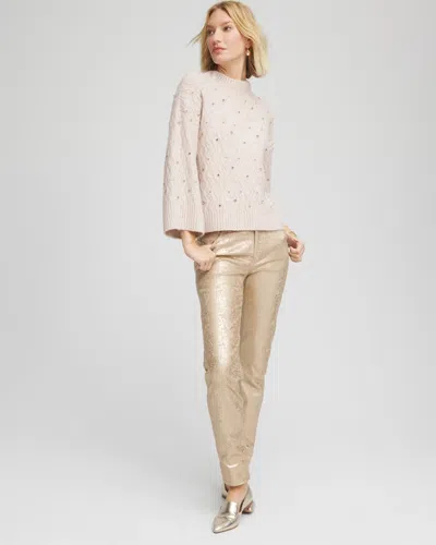 Chico's Sequined Cable Knit Sweater In Birch Bark Heather In Multi