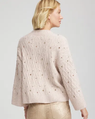 Chico's Sequined Cable Knit Sweater In Birch Bark Heather In Multi