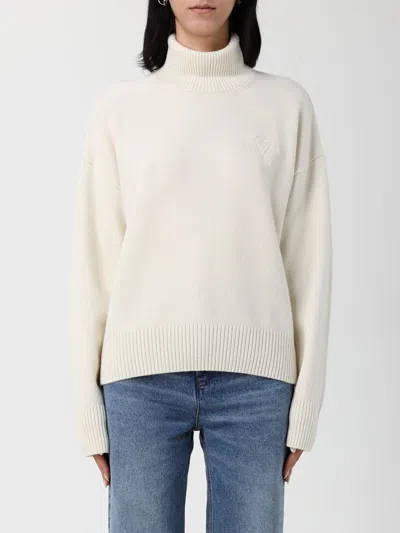 Ami Alexandre Mattiussi Ivory Ami De Coeur Turtleneck Sweater In White
