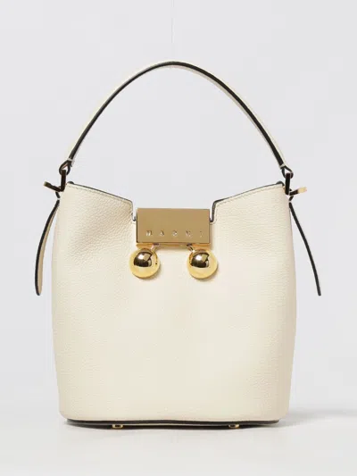 Marni Trunkaroo Leather Bucket Bag In White