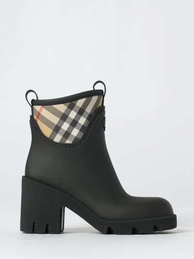 Burberry Marsh Stamp Checked Nylon-trimmed Rubber Ankle Boots In Black