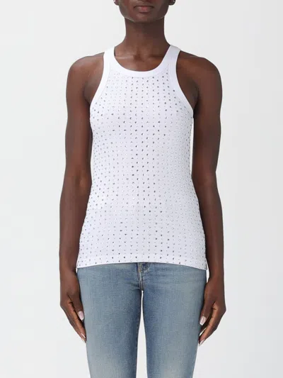 Pinko Tank Top With Rhinestones And Studs In White